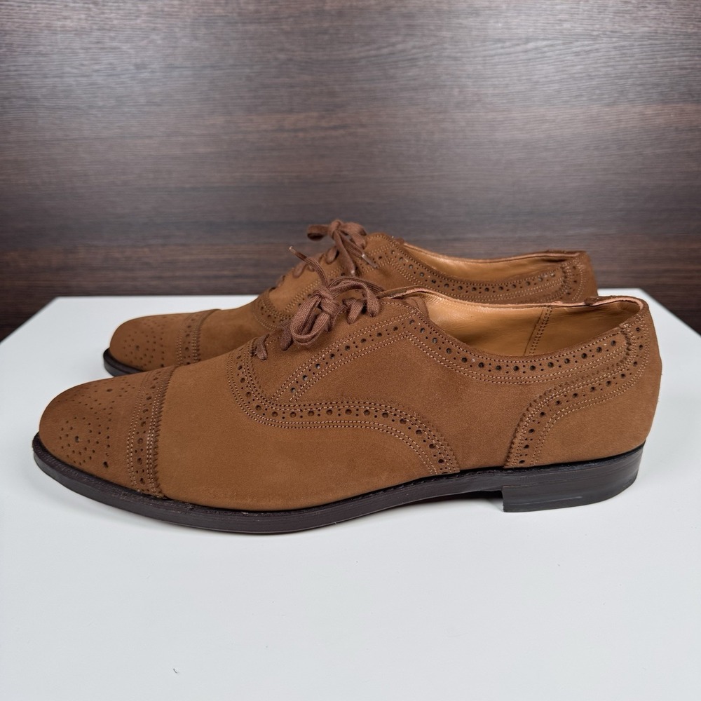 Lands' End Wingtip Oxford Mens 11 M Brown Suede Brogue Dress Shoes - UNUSED Read